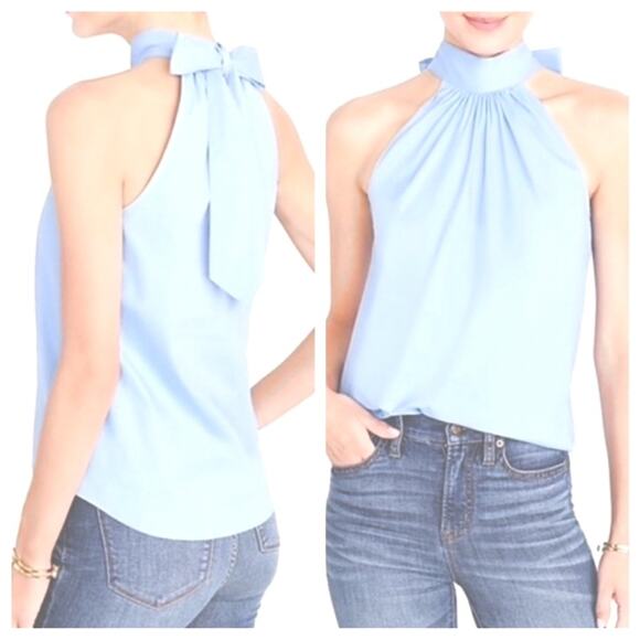 J Crew High Neck Bow Tie Back Neck Halter Sleeveless Top L6821 NWT Green  Size 2 - Picture 8 of 12